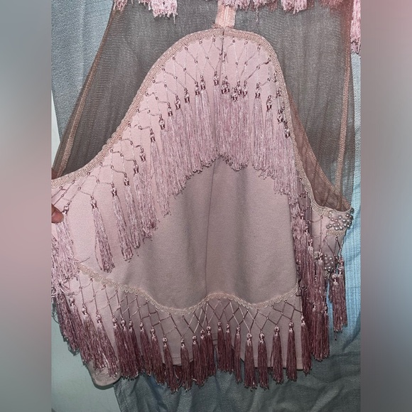 ✨NEW LUXURIOUS DESIGNER PINK PASTEL TASSEL FRINGE RHINESTONE MINI BIRTHDAY DRESS - Picture 4 of 10